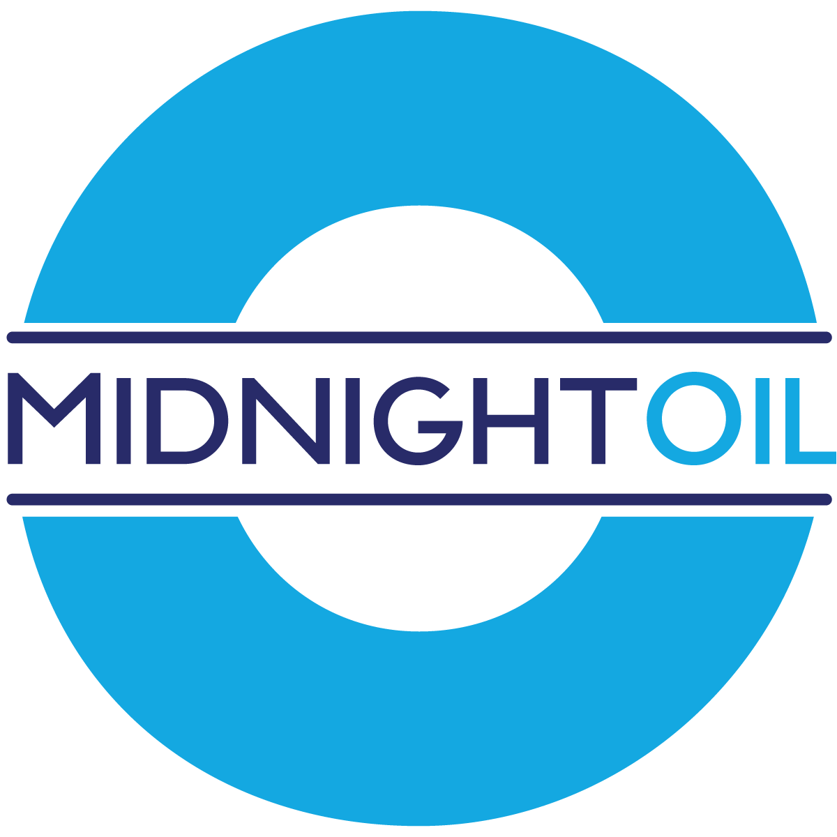 Midnight Oil French Roast  coffee logo featuring a blue and white circular design.