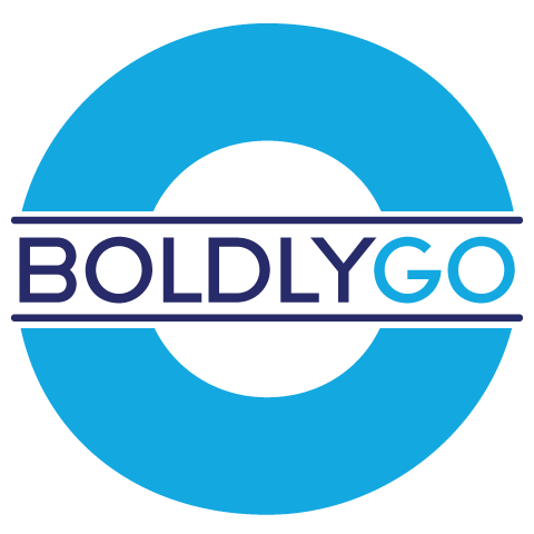 BOLDLY GO Medium Dark Blend logo with blue circular design.