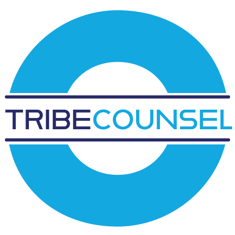 TRIBE COUNSEL Medium Blend coffee logo with blue circular design.